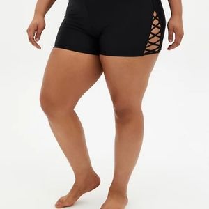 Torrid Black Lattice Swim Shorts